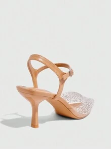 CUCCOO SZL Women's Pointed Toe High-Heel Fashionable Apricot Crystal Transparent Glass Stiletto High Heel Slingback Pumps Spring Shoes Spring Break Easter Prom Heels - Apricot - View 5
