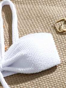 SHEIN Swim Spring Break Women Beachwear Summer Outfits, New Sexy One Piece Halter Backless Swimsuit With Textured Fabric, Festival Boho Style