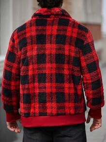 Manfinity Homme Chaqueta de forro polar casual a cuadros para hombres, otoño/invierno