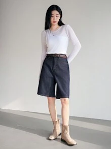 Dazy-Less Women's Raw Color Straight Leg Denim Shorts Old Money