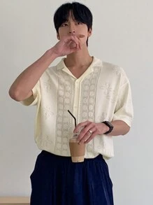 DAZY Men's Summer Jacquard Pattern Design Casual Open Front Knit Cardigan - White - View 5