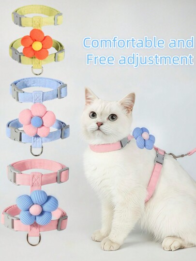 1 قطعة لعافية القطط على شكل زهرة جميلة مع حبل ، حزام مريح قابل للتعديل للقطط الصغيرة، بطانة خفيفة الوزن قابلة للتنفس مانعة للهروب، طقم قيادة مريح للاستخدام الداخلي والخارجي (وردي، أزرق)