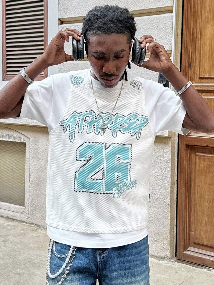 Manfinity VCAY Men's Digital Print Mesh Loose Fit Crew Neck Tank Top - Multicolor - View 1