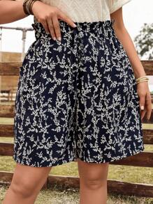 EMERY ROSE Short bermuda bleu imprimé floral pour femme grande taille