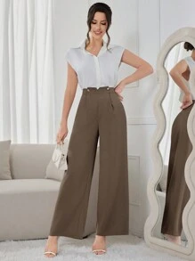 Modelyn Quần dài trơn màu trơn thường ngày cho nữ, thời trang để mặc hàng ngày - Cà phê nâu - Xem 6