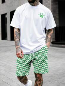 Manfinity Homme Men's Lucky Clover Print Short Sleeve T-Shirt And Shorts 2 Pieces Set Patrick Men's Shamrock Lucky Irish T Shirt Short Sleeve T Shirt Spring T-Shirt And Shorts 2 Pieces Set Summer Men Tops Men 2 Pieces Outfits Shorts Men Summer Clothes Men T Shirt Co Ords Men Shorts Outfit Men Shorts Set Men T Shirt Co Ords Short Outfits For Men
