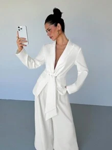 Aloruh Women's Spring Blazer Old Money Style Fashion Modern Elegant  Commuting Dinner Formal Occasion Solid Color Long Sleeves Suit Casual Basic White Simple Casual Blazer Business Casual Woman - White - View 8