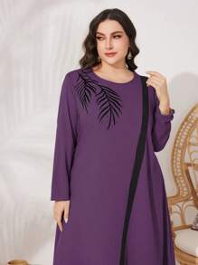 Mulvari 2pcs/Set Plus Size Casual Long Sleeve Top And Pants, Simple And Fashionable For Everyday Wear Fall - Purple - View 3