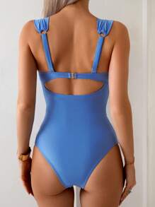 Swim Mod 夏季纯色粗肩带镂空海星装饰性感可爱女士连体泳衣