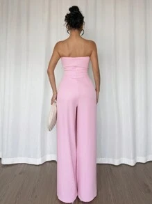 Chiquease Bộ đồ liền thân hở lưng họa tiết hoa 3D thanh lịch dành cho nữ - Hồng - Xem 2