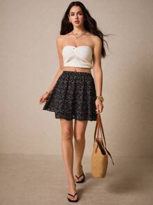 Poéselle 碎花百褶半身裙 - 黑與白 - 查看 2