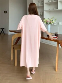 DAZY Vestido camiseta de mujer con estampado de dibujos animados, vestido de dormir pijama - Rosa - Ver 2