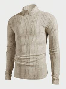 Manfinity Basics Men's 2 Pieces Knitted Fit Basic Style Casual High Neck Shoulder Long Sleeve T-Shirt Suitable For Autumn And Winter - Apricot - View 4