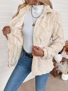 Chiquease 休闲收腰菱形提花保暖内衬夹克