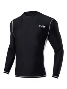Manfinity Swimmode Camiseta de surf con bloque de color en contraste y estampado de letra para hombres