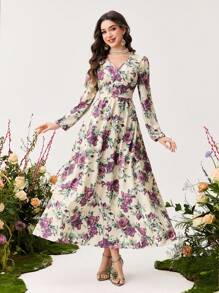 Modelyn 女士长款花卉浪漫优雅 A 字形连衣裙 - 彩色 - 查看 7