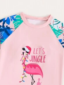 SHEIN Tween Girls' Fashionable Color Block & Graphic Print Swimwear Set - Multicolor - View 3