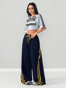 Coolane Women's Spring/Summer Couple Costumes Game Day Going Out Preppy Yellow Contrast Color Webbing Sweatpants,Rave Festival Outfits,Mardi Gras