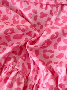 SHEIN Playful Pals Baby Girl Infant Toddler 0-3 Years Elegant Fashion Pink Leopard Print Puff Sleeve Short Sleeve Shirt Dress Cake Dress - Pink - View 6