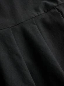 SHEIN EZwear Plus Size Solid Color Button Placket Long Sleeve Simple Casual Short Dress - Black and White - View 5