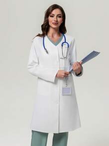 Scrubzie Long Anti-Wrinkle Lab Coat For Women - White - View 5