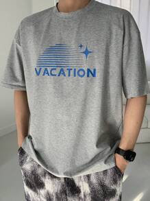 DAZY Men's Summer Beach Vacation Letter Graphic Grey Short Sleeve Casual T-Shirt, Simple & Everyday Wear - Grey - View 5