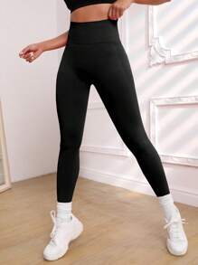 Easithlete Damen einfarbige Leggings mit hoher Taille, nahtlos, elastisch für Sport und Yoga