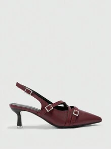 CUCCOO BIZCHIC Sandales à talons hauts pour femmes avec plusieurs brides et talons ajourés - Rouge foncé - Voir 6