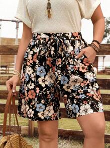 EMERY ROSE Plus Size Casual Everyday Printed Shorts, Simple And Fashionable,Vacation Outfits Woman,Boho For Women