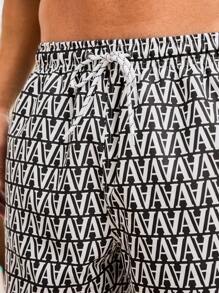 Surfspeed Men's Letter Print Drawstring Waist Beach Shorts - Black and White - View 7