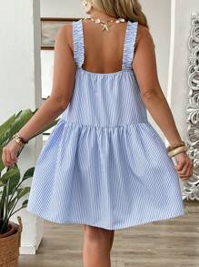 SHEIN Clasi Plus Size Striped Sleeveless Casual Vacation Dress - Blue - View 2