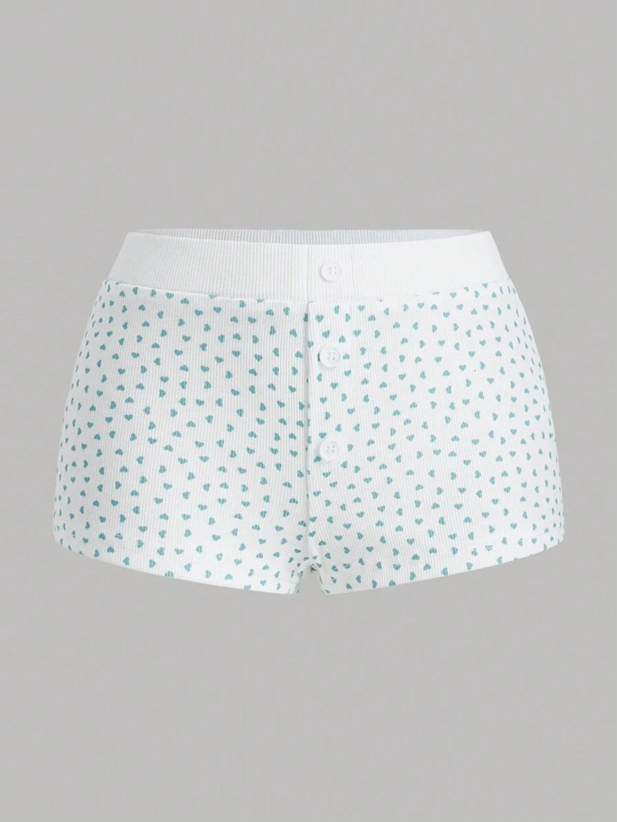 Sweetina Quần short bó sát lưng thấp họa tiết trái tim giản dị - Màu xanh lam - Xem 1