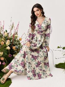 Modelyn 女士长款花卉浪漫优雅 A 字形连衣裙 - 彩色 - 查看 4