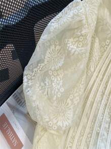 Franclia Women's French Style Lace Puff Sleeve Blouse With Stand Collar - Apricot - View 6