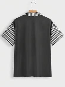 Manfinity Homme Camisa polo de manga corta casual de hombre a cuadros con parches