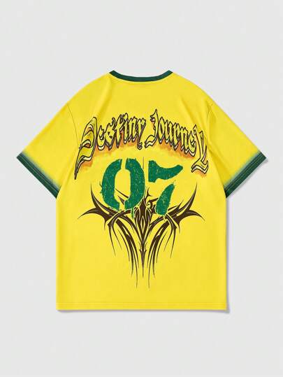 Prep Men's Jersey Letter Print Round Neck Short Sleeve T-Shirt, Suitable For Daily Wear In Spring And Summer