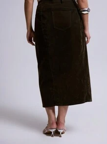 MUSERA Plus Size Velvet Denim Patchwork Skirt For Streetstyle, Cool, Casual, Everyday, Y2K Style, 2000's Style, Holiday Back To School, Work Summer - Army Green - View 4