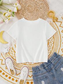 SHEIN Leap Crew Islamic Young Girl Casual Pattern Short Sleeve T-Shirt - White - View 3