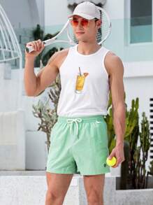 Surfspeed Men's Solid Color Drawstring Waist Casual Beach Shorts Men Swim Trunks - Green - View 5