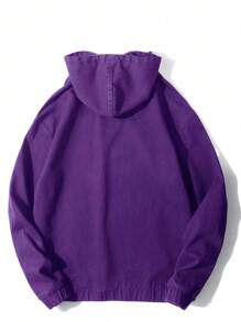 Chillumni 宽松男士袋鼠口袋抽绳连帽牛仔夹克，秋季款 - 紫色 - 查看 2