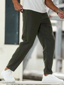 Manfinity Homme Men's Casual Simple Solid Color Skinny Fit Jeans - Army Green - View 8