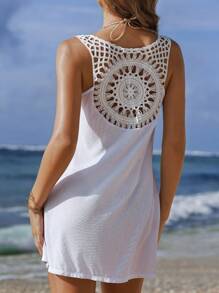 Swim Vcay Summer Vacation Style Woven Solid Color Swimsuit Beach Smock, Lightweight & Breathable