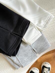 SHEIN Leap Crew 3pcs/Set Young Boys Casual Cute Basic Classic Black White Gray Loose Drawstring Hoodie And Shorts Set, Buy 2 Get 1 Free, Suitable For Traveling, School, Daily Gatherings, Spring/Summer - Multicolor - View 4