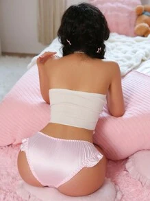 PetitDoll 可爱蕾丝拼布荷叶边蝴蝶结装饰低腰三角裤 - 粉色 - 查看 2