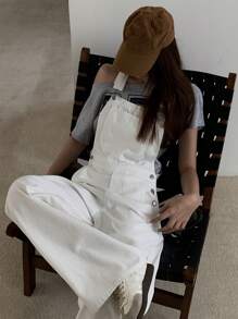 DAZY Women's Wide Leg Loose Denim Bib Overalls With Pockets Fall,Winter - White - View 1