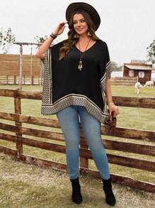 EMERY ROSE Áo kiểu dáng đơn giản, thoải mái, thường ngày, dành cho phụ nữ đi nghỉ mát, phong cách Boho, thích hợp cho mùa xuân và mùa hè. - màu đen - Xem 4