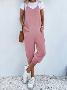 SHEIN LUNE Bộ đồ liền thân không tay, tối giản và thời trang để mặc hàng ngày - Hồng - Xem 5