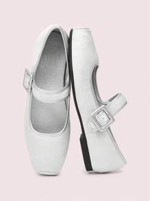 CUCCOO DOLLMOD Women Plant Pattern Square Toe Casual Slip-On Loafers For Daily Wear - Silver - View 2