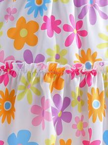 SHEIN Young Girl Square Neck Gathered All-Over Print Dress - Multicolor - View 3