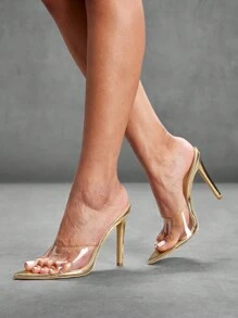 CUCCOO SZL 女士时尚金色透明 TPU 尖头高跟凉鞋，适合约会、派对、度假、婚礼